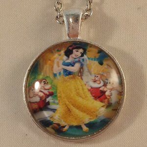Silver Mystical Snow White Princess Dwarfs Cabochon Pendant Chain Necklace Gift